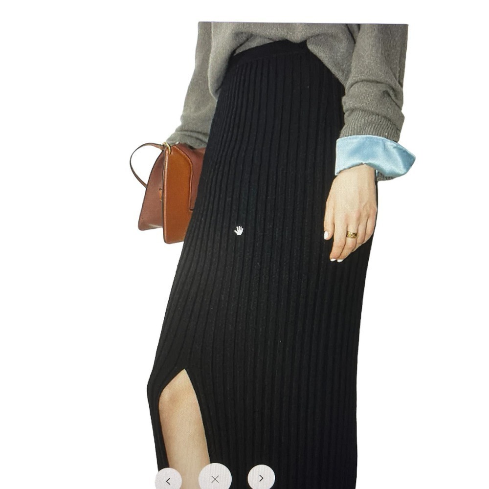Ribbed knit midi bodycon skirt long knitted slit Large bLACK US 8/10